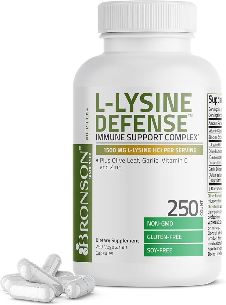 Bronson L-Lysine Defense Immune Support Complex 1500 MG L-Lysine Plus Olive Leaf, Garlic, Vitamin... | Amazon (US)