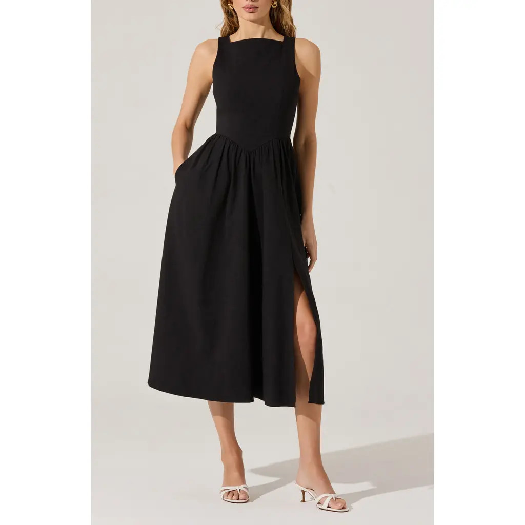 ASTR the Label Bow Back A-Line Dress in Black at Nordstrom, Size Medium | Nordstrom