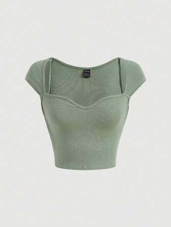 SHEIN MOD Ribbed Knit Sweetheart Neck Tee | SHEIN