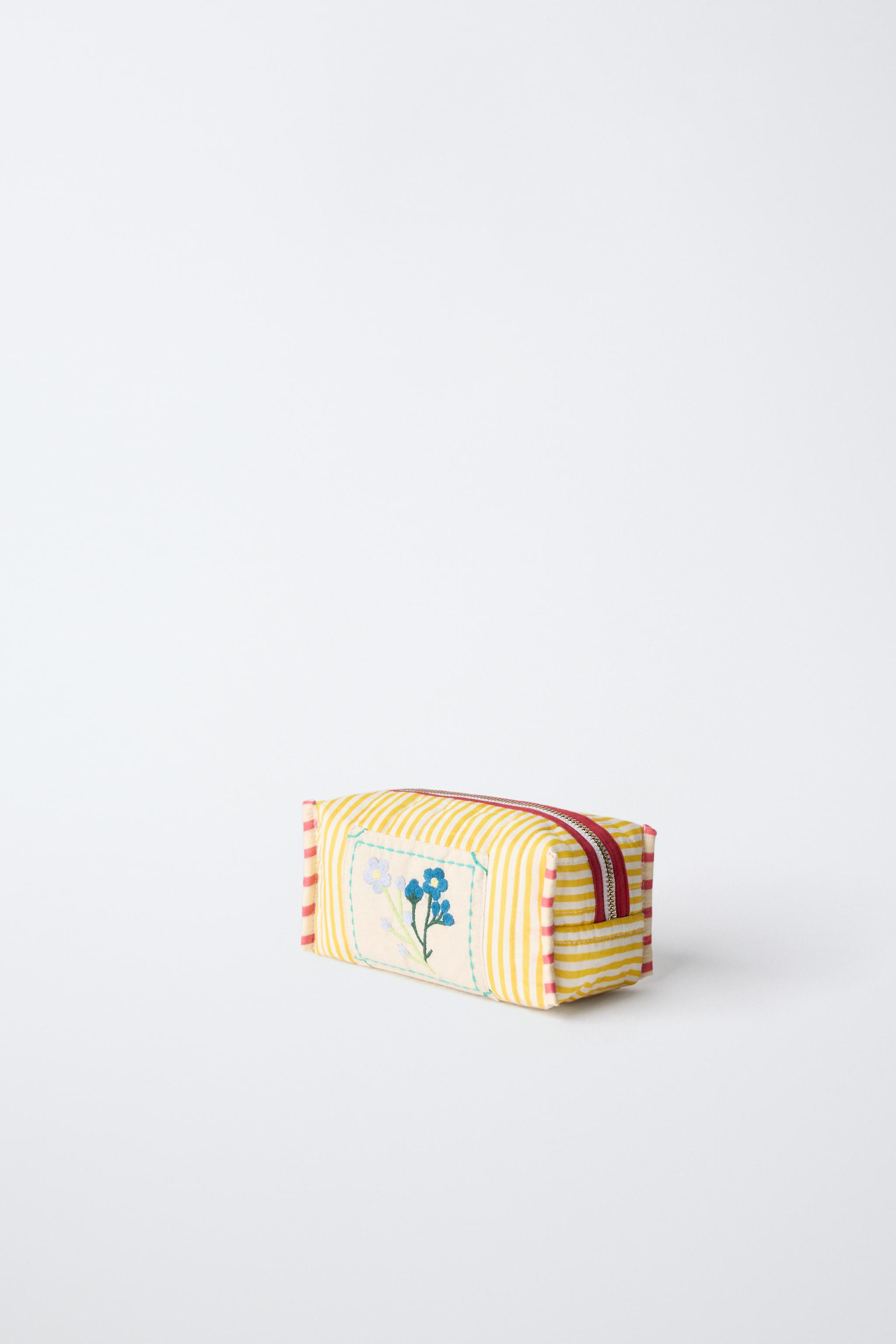 EMBROIDERED STRIPED COSMETICS BAG | Zara US