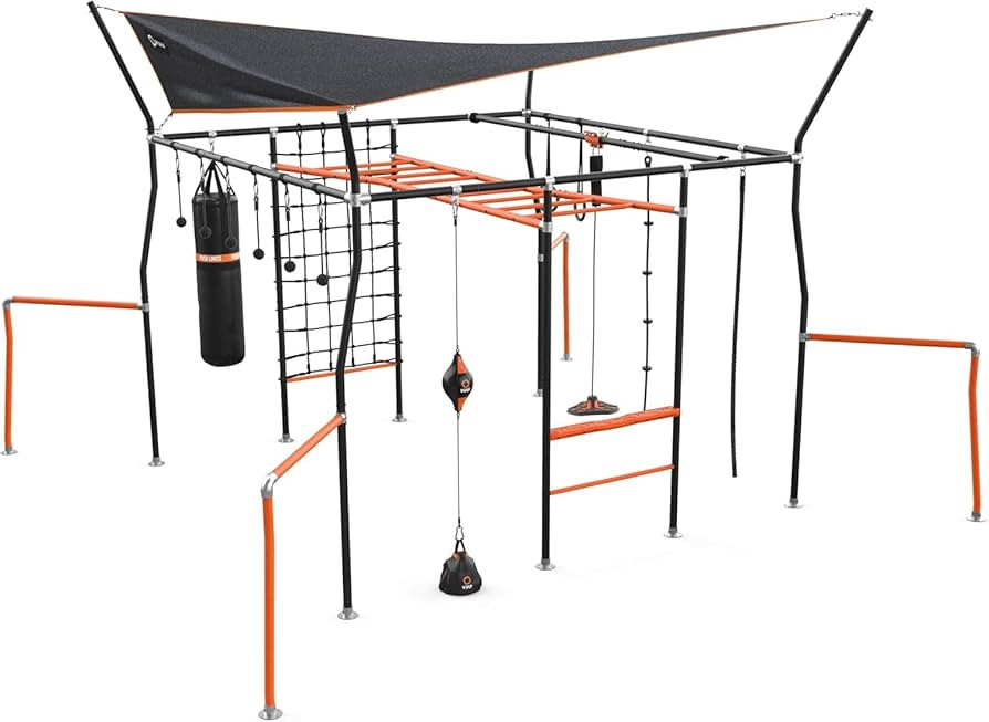 Ninja Quest Monkey Bars Extra Large Ninja Warrior Playset & Jungle Gym with Shade Cover, Cargo Ne... | Amazon (US)