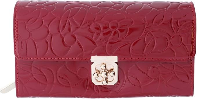 Leather Flower Stamped Handbag Wallet With Gold Clasp and Chain | Amazon (US)