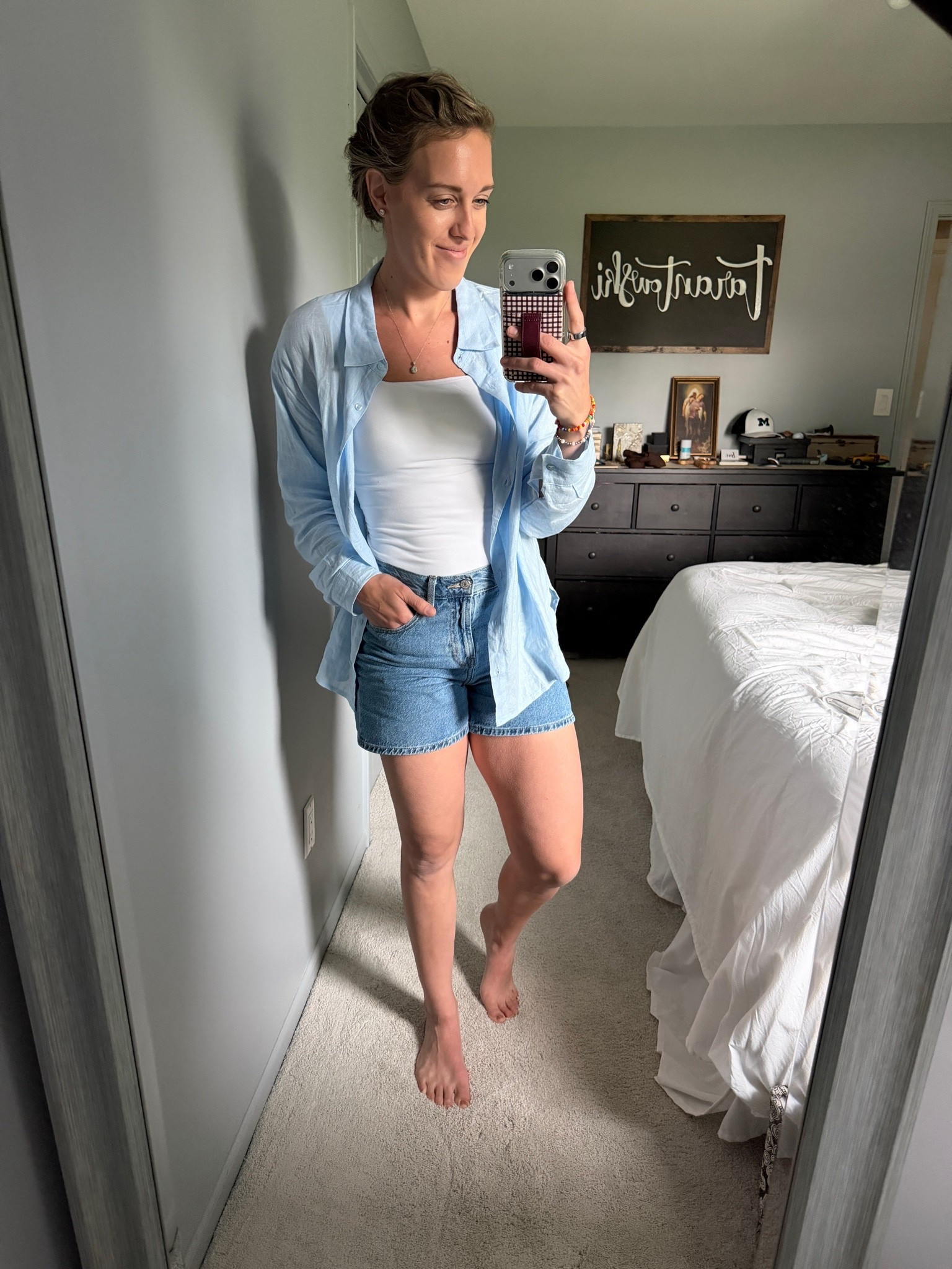 As a young mom of 2 and in my 30s my goal is to look put together and also not look like I’m a 20 year old. This simple and easy mom outfit is perfect for summer and spring. The linen shirt is so great for breathe ability and these shorts were recommended to me by my SIL. and I LOVE!!! 5” inseam means it covers the booty while also being flattering - WIN WIN!
These are all staple pieces that are easy to pair with things already in your closet too. 👏🏼

#LTKmomlife #LTKootd #LTKTall