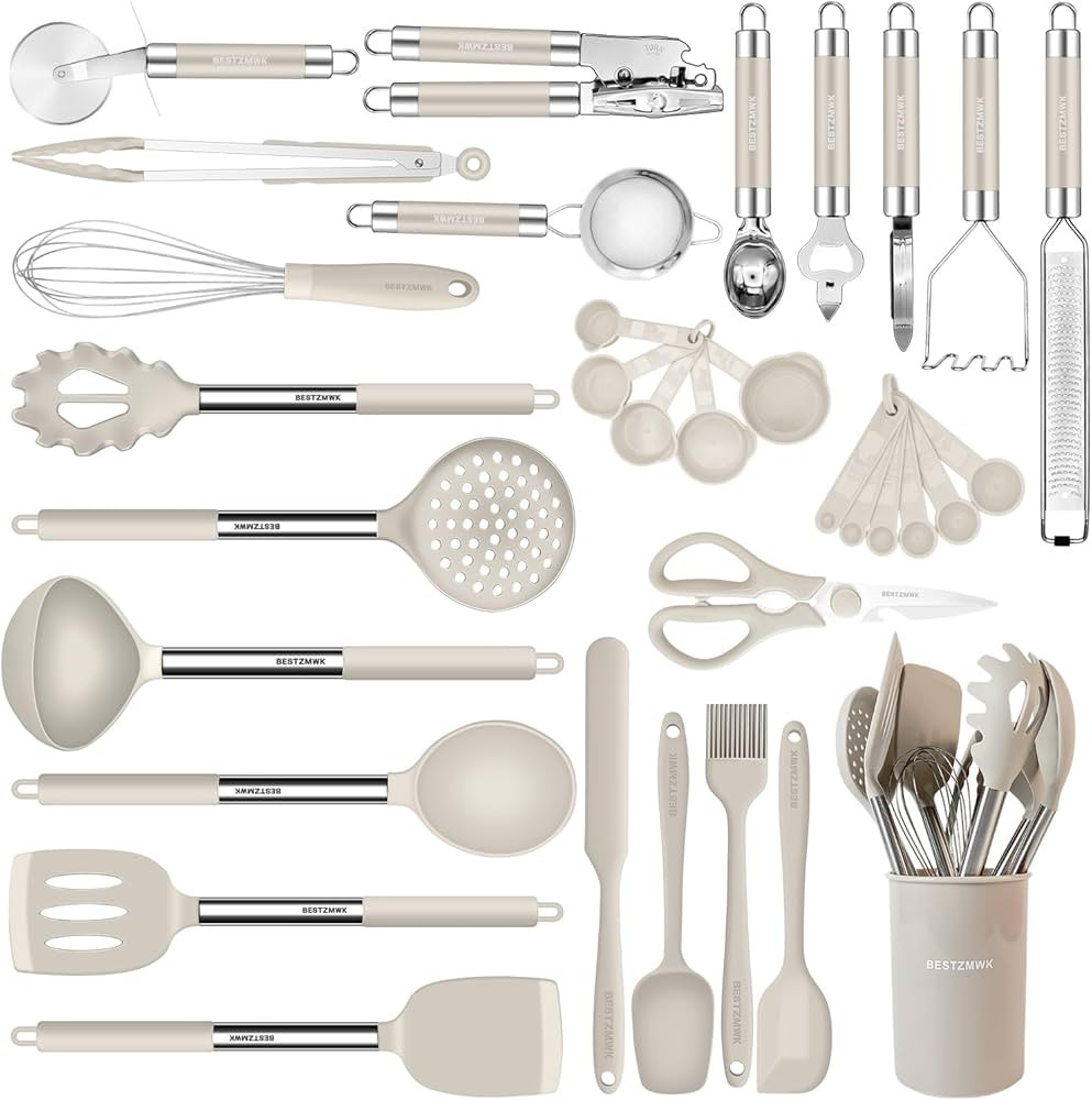 Kitchen Utensils Set-Silicone Cooking Utensils-33pcs Non-Stick Silicone Cooking Kitchen Utensils ... | Amazon (US)