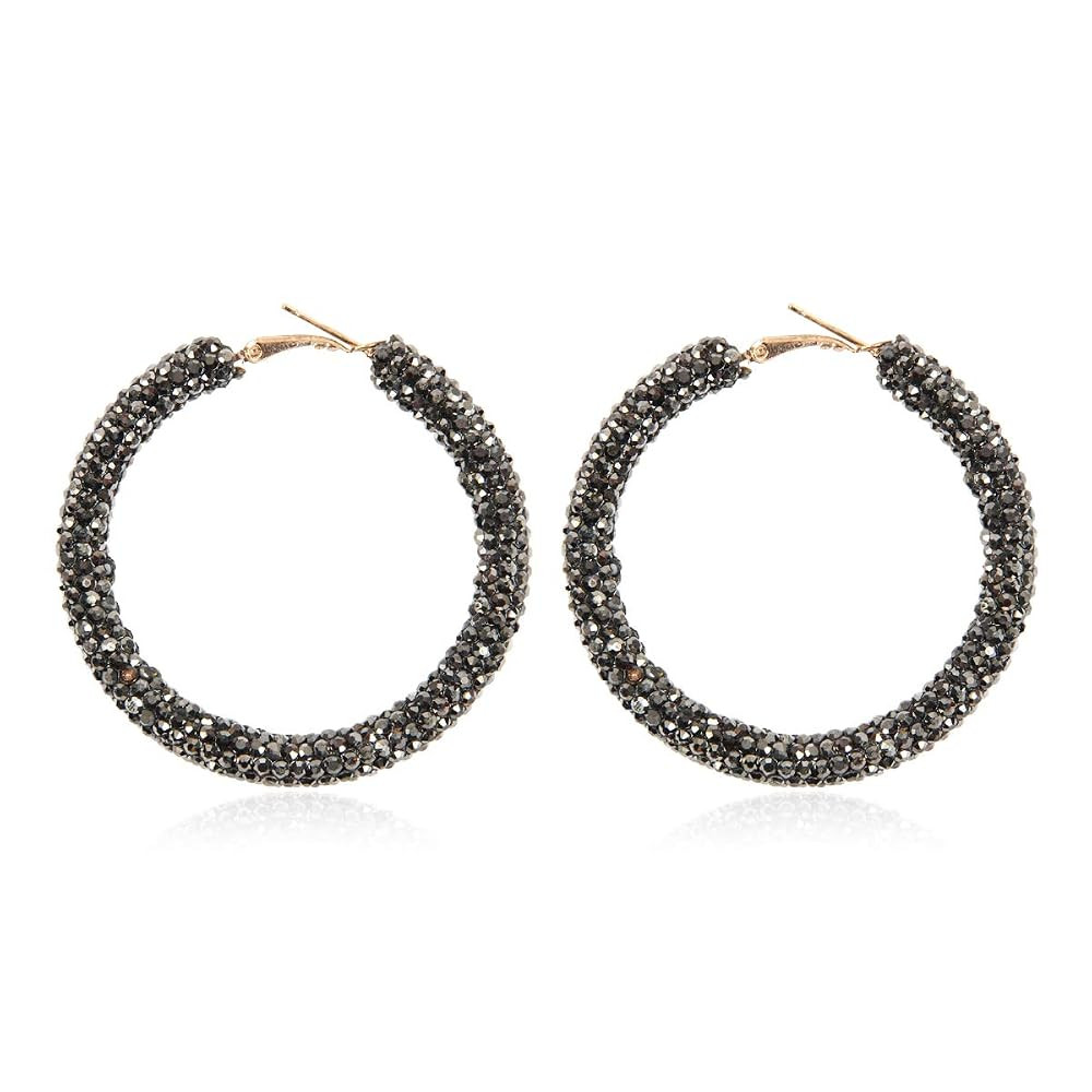 Sparkly Cubic Jewel Geometric Statement Hoop Earrings - Bling Crystal Rhinestone Glitter Hexagon ... | Amazon (US)