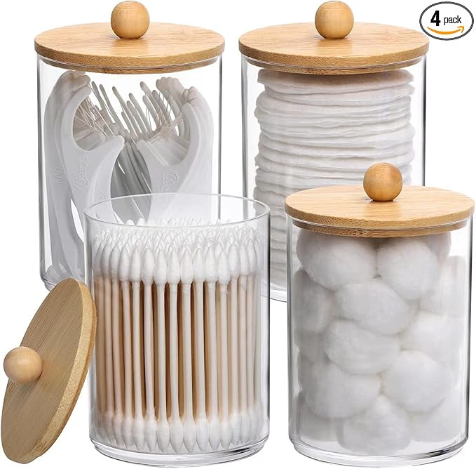 Tbestmax 4 Pack Qtip Holder, 10-Ounce Bathroom Organizer Accessories Storage Containers Clear Pla... | Amazon (US)