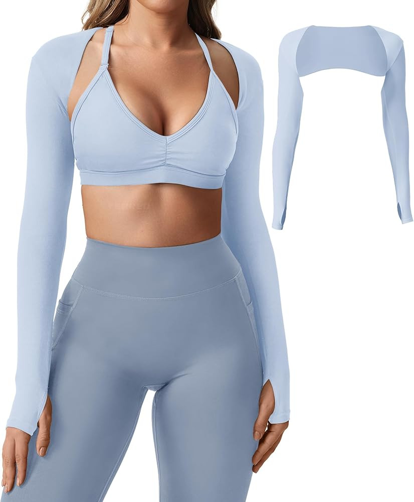 YEOREO Women Crop Top Long Sleeve Bolero Open Front Workout Cropped Shirts Sports Shrug | Amazon (US)