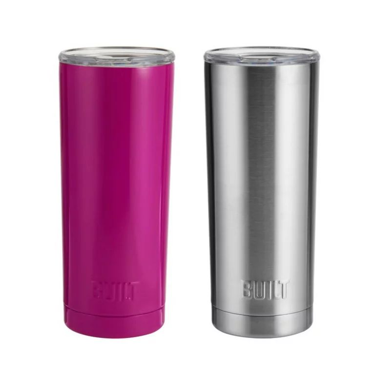 Built (Set of 2) 20-Ounce Double Wall Stainless Steel Tumblers, 20-Ounces, Stainless Steel and Tr... | Walmart (US)