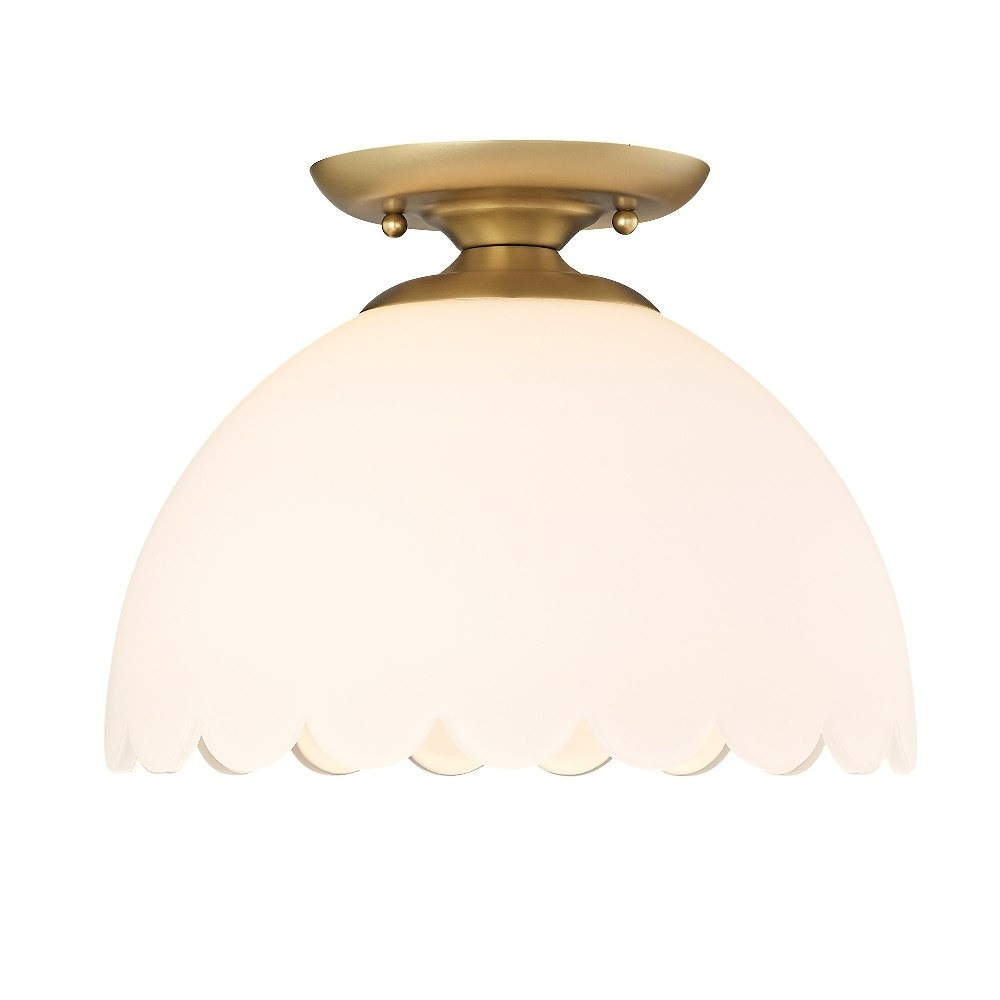 Dorinda 1-Light Steel Semi-flush in Brushed Champagne Bronze and Opal Glass | Walmart (US)