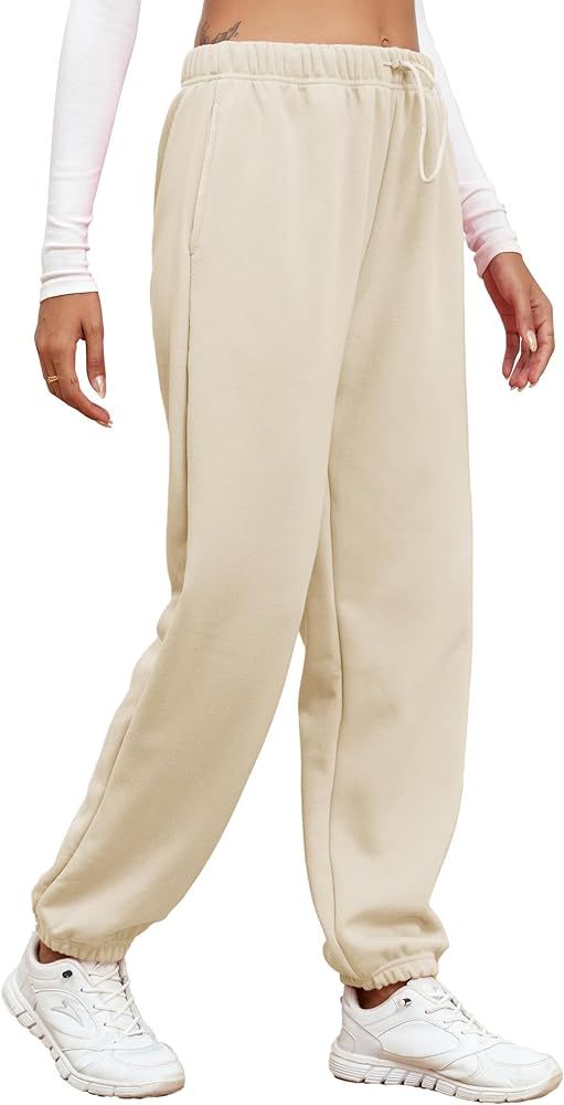 Famulily Women Fleece Pants Drawstring Elastic Waist Solid Oversized Workout Sweatpants Lounge Tr... | Amazon (CA)