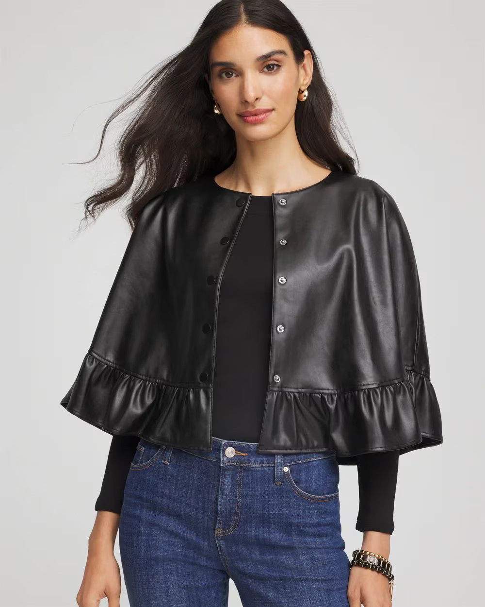 Faux Leather Ruffled Cape | Chico's