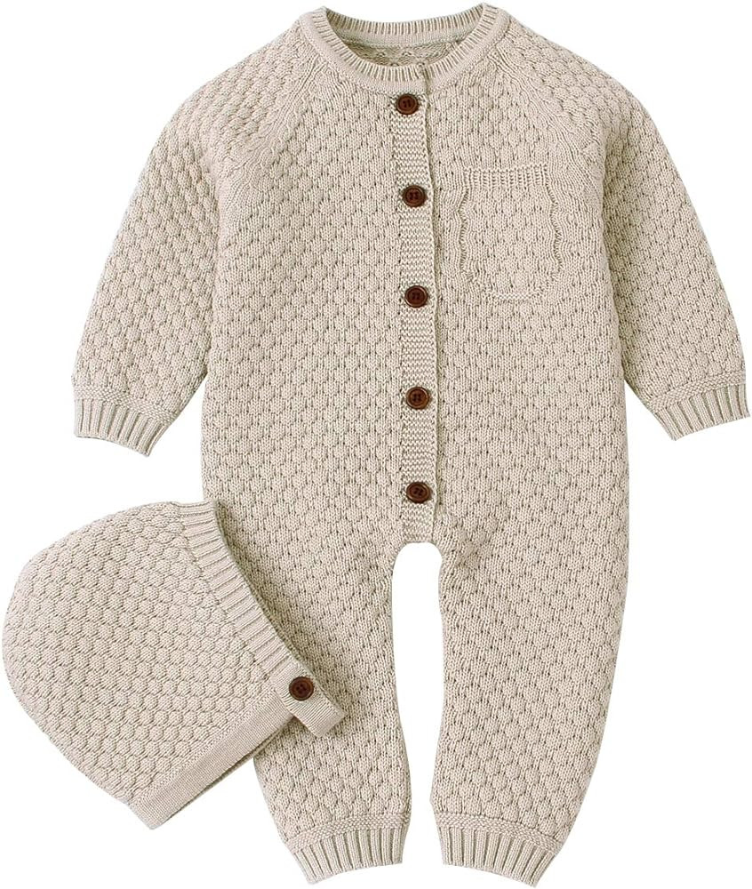 Cotton Baby Romper Newborn Baby Knitted Clothes Longsleeve Sweater Outfit for Boy and Girls with ... | Amazon (US)