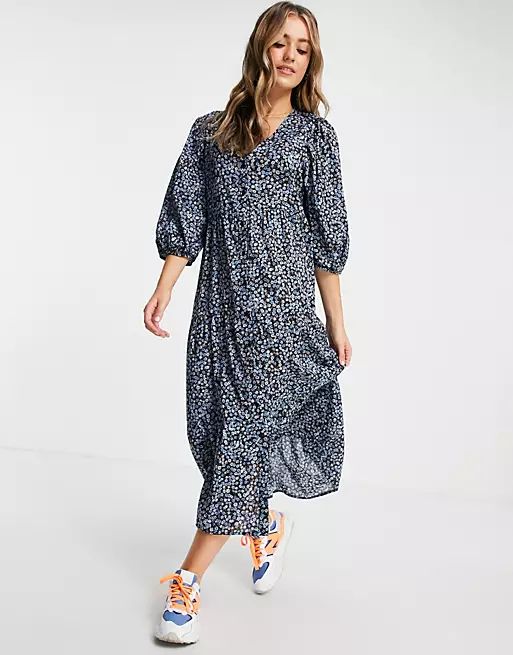 Cotton:On high neck button up midi dress in black ditsy floral | ASOS | ASOS (Global)