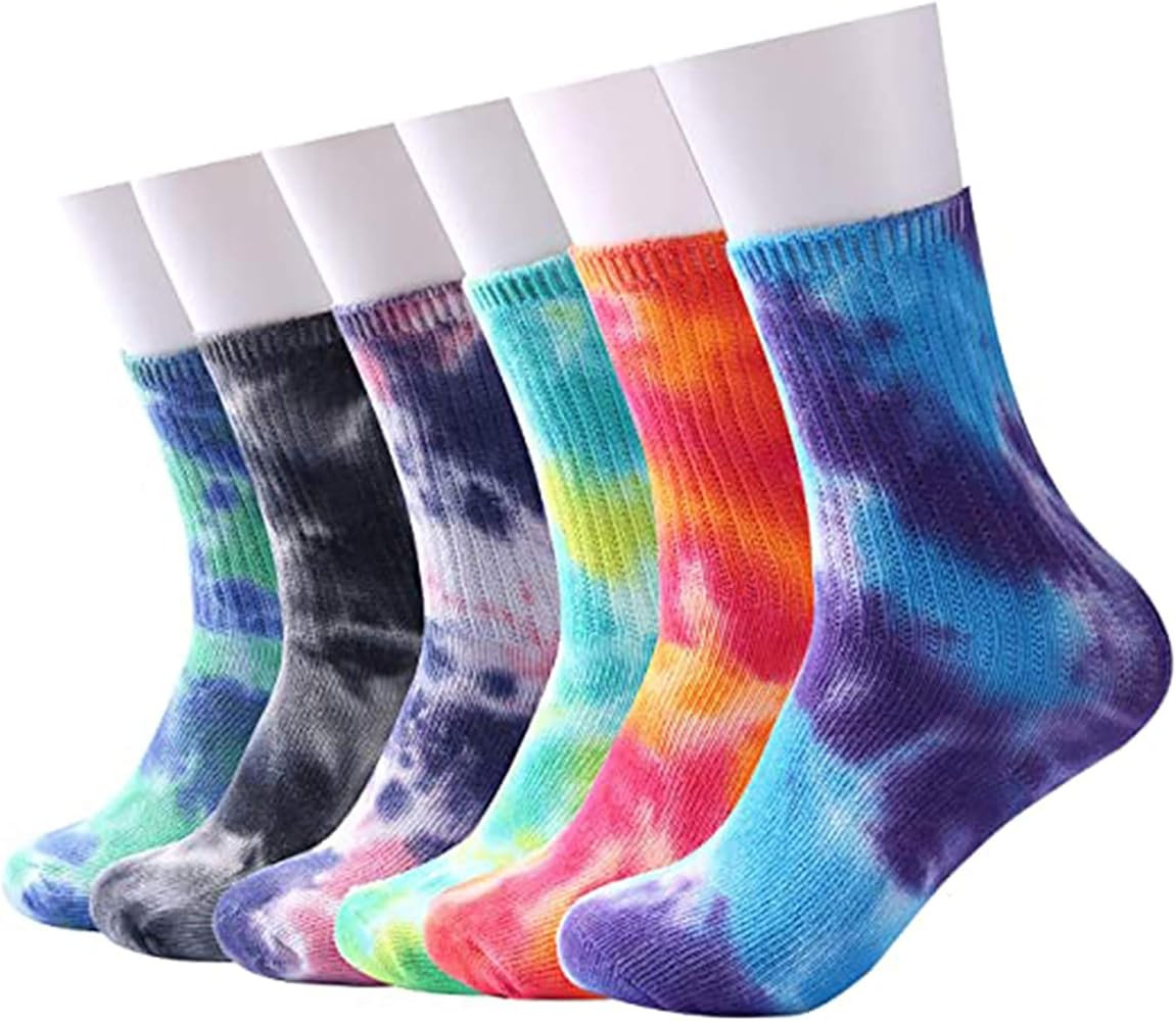 Forwe 6 Pairs Casual Tie-dye Soft Cotton Crew Socks Cushion Novelty Funny Athletic Socks | Amazon (US)