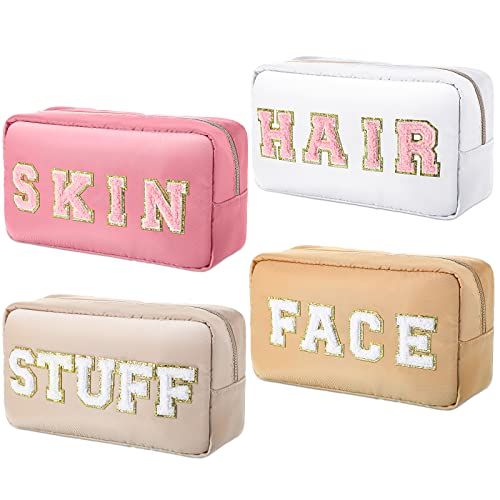 Remerry 4 Pcs Nylon Cosmetic Bag Chenille Letter Cosmetic Pouch Zipper Preppy Makeup Bag Waterpro... | Amazon (US)