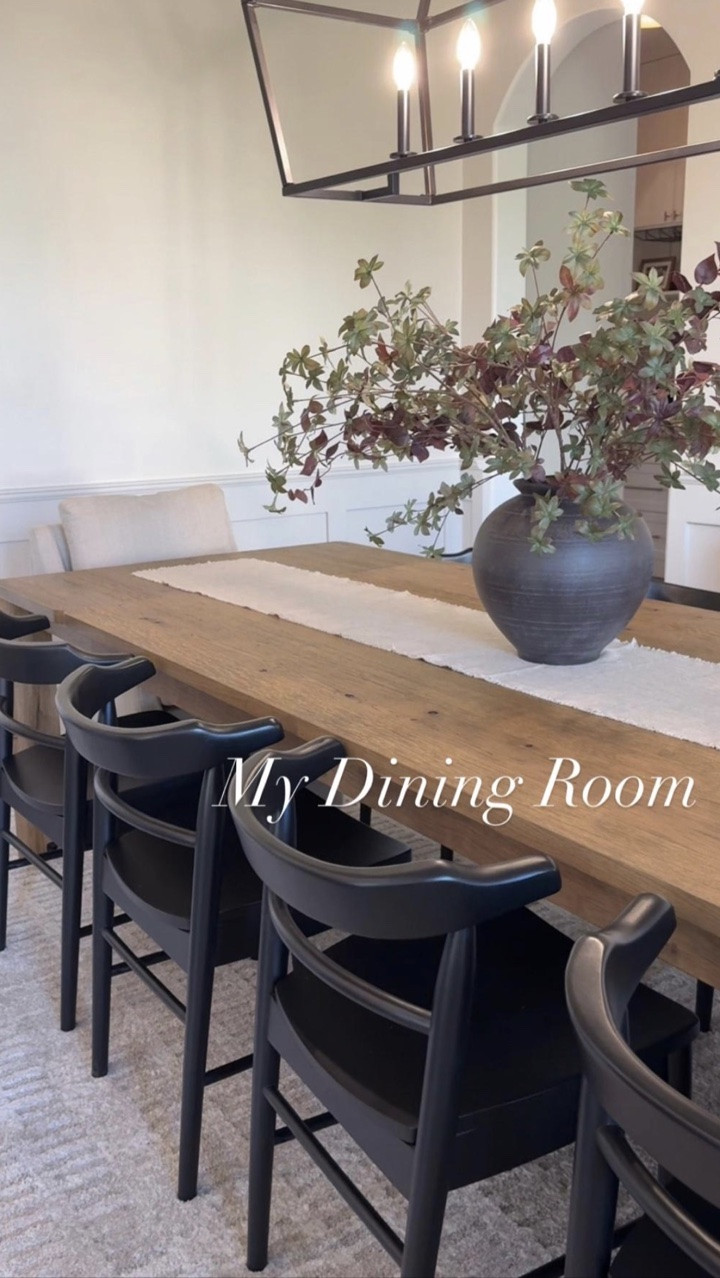 Still very bare! But coming along. This was my first Pottery Barn purchase ever and I absolutely love this table. With the leaf it extends to 10 ft.

•
•
Dining room furniture, modern organic home decor inspo, extendable dining table, wooden tables, upholstered chairs, living room furniture, neutral rugs

#LTKHome #LTKSeasonal