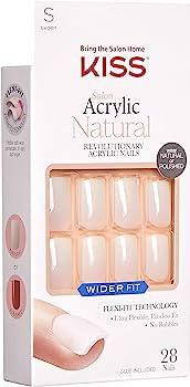 KISS Salon Acrylic Wider Fit Natural Fake Nails, ‘Rare’, 28 Acrylic-Infused, Bubble-Free, Fle... | Amazon (US)
