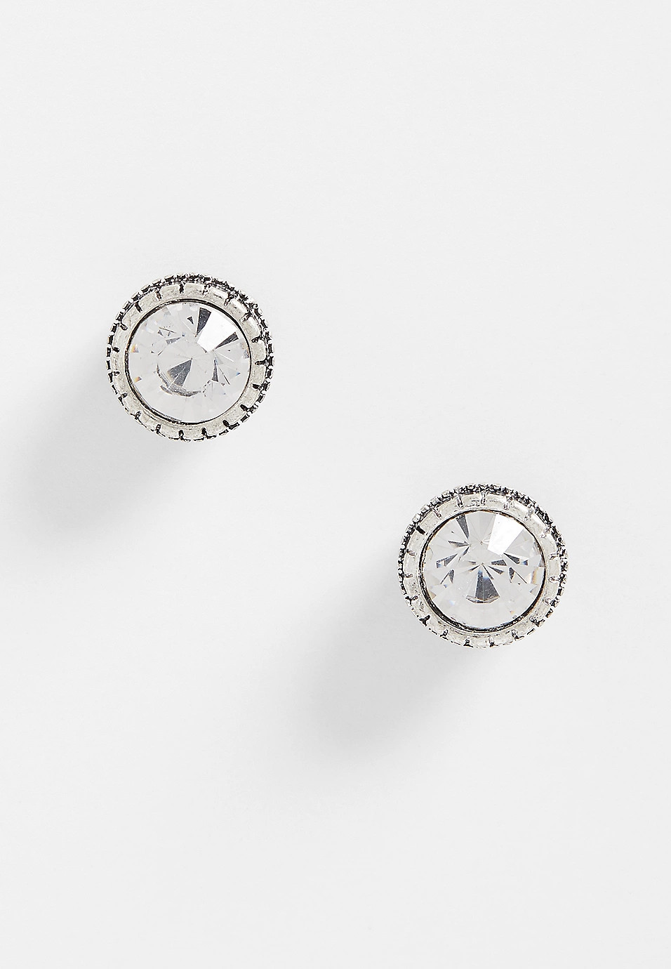 Silver Rhinestone Button Stud Earrings | Maurices