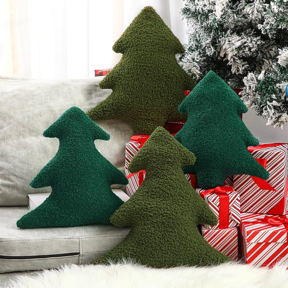 4 Pcs Christmas Pillow Cute Christmas Tree Throw Pillows Tree Shaped Throw Pillow Decorative Soft... | Amazon (US)