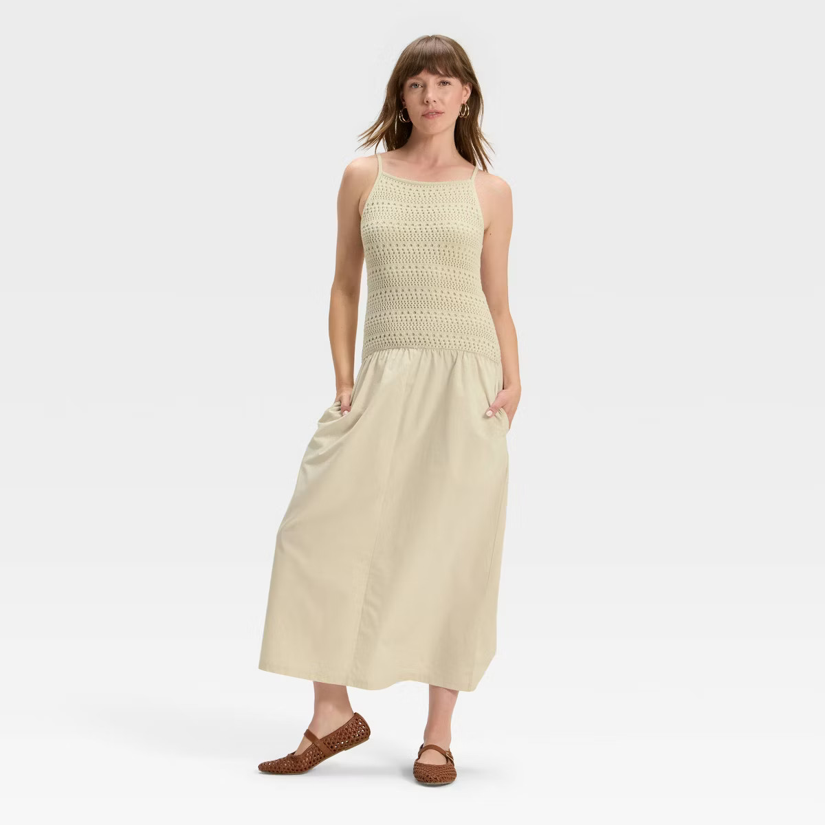 Women's Drop Waist Maxi Sweater Dress - Universal Thread™ Tan L | Target