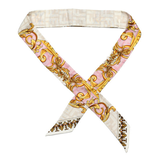 X VERSACE Silk FF Baroque Fendace Wrappy Scarf White Multicolor | FASHIONPHILE (US)