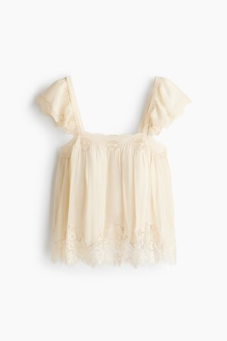 H & M - Lace-Trimmed Viscose Top - Cream | H&M (US + CA)