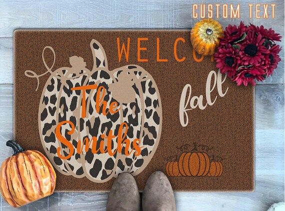 Welcome Fall Doormat, Leopard Print Pumpkin Doormat, Family Name Doormat, Fall Welcome Mat, Fall ... | Etsy (US)