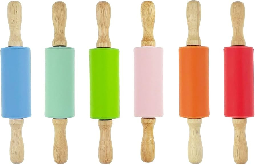 6 Pack Mini Small Rolling Pin 9 Inch Kids Rolling Pin Wooden Handle for Home Kitchen | Amazon (US)