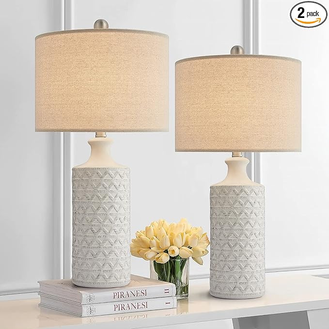 PoKat 24.75’’ Modern Contemporary Ceramic Table Lamp Set of 2 for Living Room White Desk Dec... | Amazon (US)