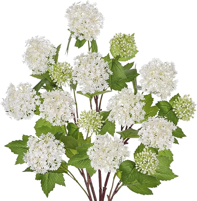 DILATATA Faux Hydrangea Flowers 24" White Artificial Hydrangea Spray with 3 Flower Heads, 5 Per B... | Amazon (US)