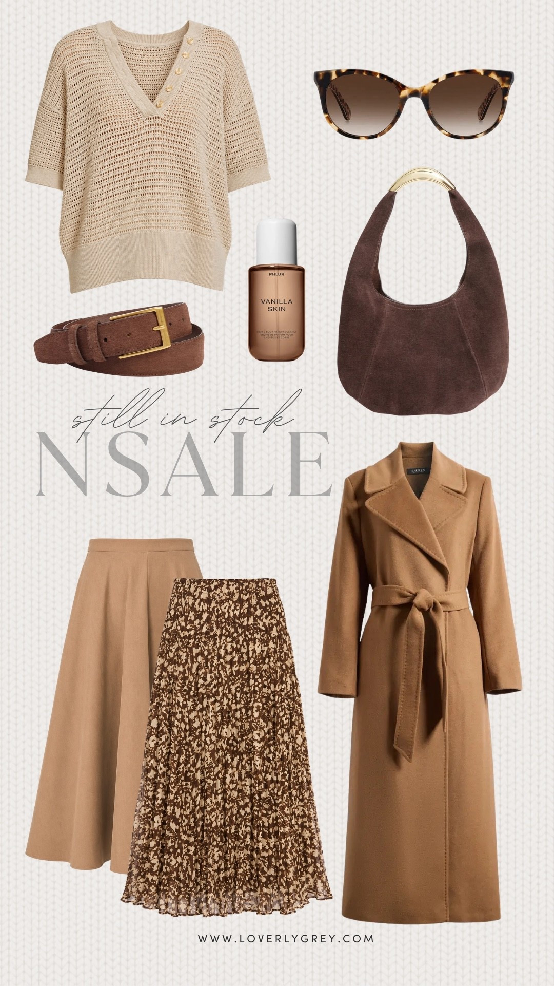 Build a versatile fall wardrobe with neutral Nordstrom Anniversary Sale finds, including a camel wrap coat, knit sweater, suede shoulder bag, midi skirts, sunglasses, belts, and warm fragrance favorites. These classic fall pieces are still available.

#LTKootd #LTKgrwm #LTKSaleAlert