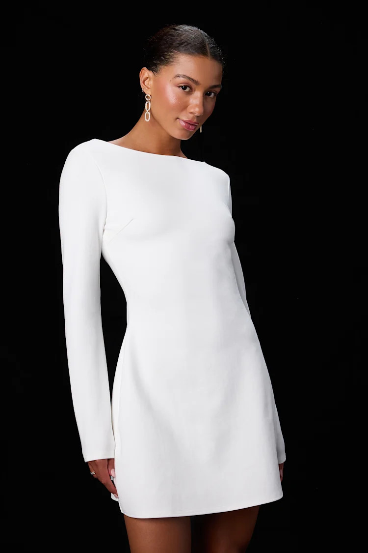 Aldith White Ponte Knit Long Sleeve Mini Dress | Miami night outfits | Miami vacation  | Lulus