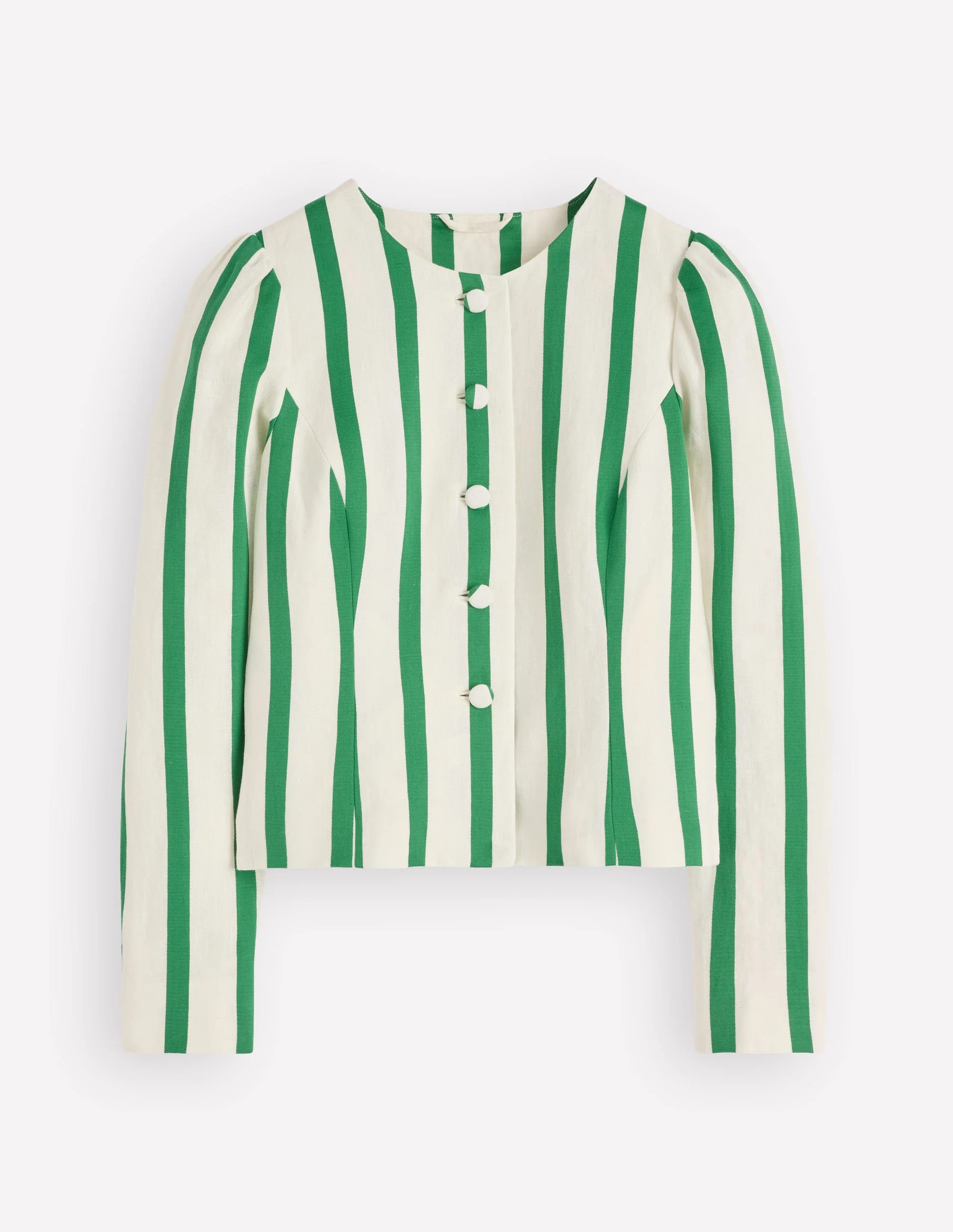 Salisbury Puff Sleeve Jacket-Ivory, Fresh Green Stripe | Boden UK
