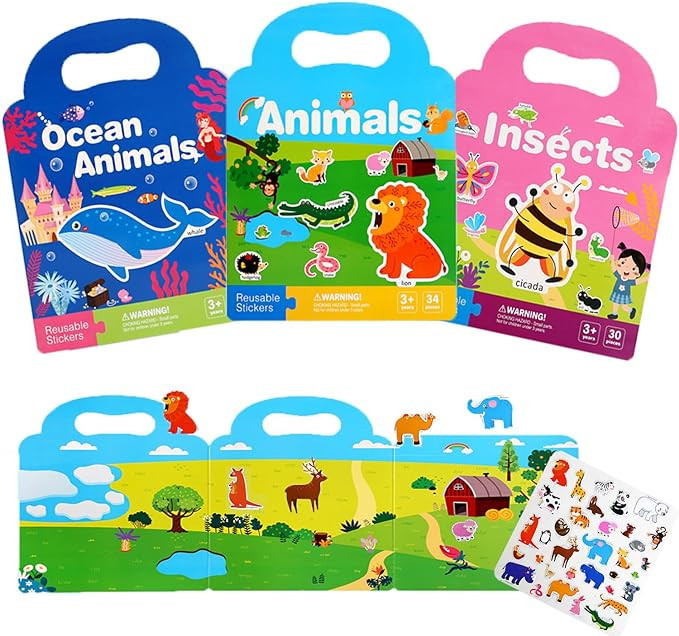 3 Pack Reusable Sticker Books for Toddlers 2-4 Years, Sticker Books for Toddlers 1-3, Halloween C... | Amazon (US)