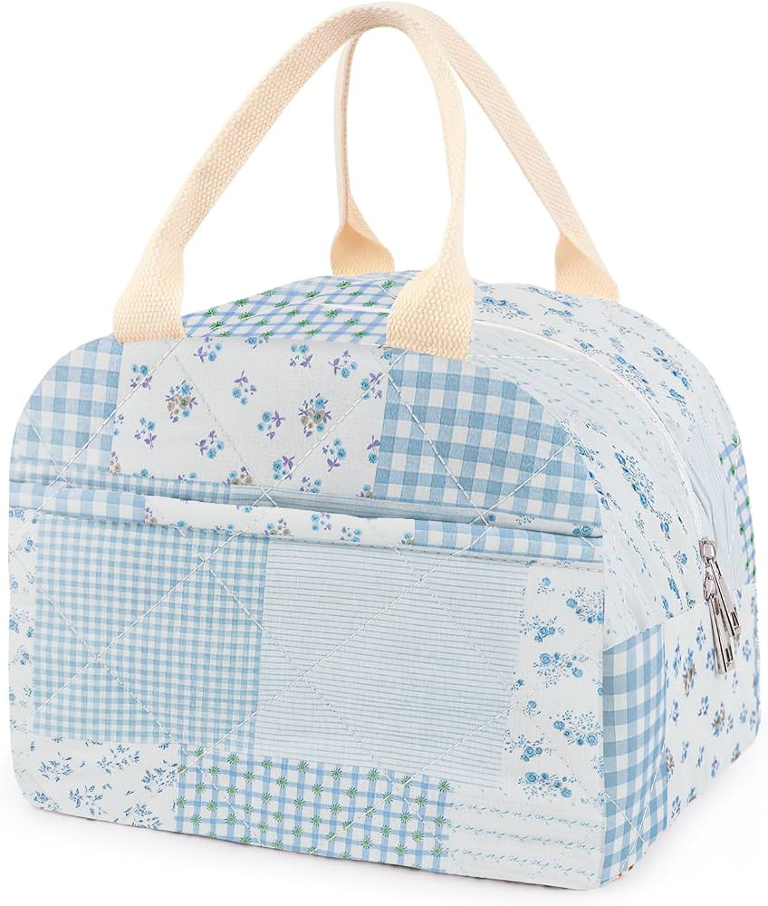 Cotton Quilted Insulated Lunch Bag, Reusable Quilted Floral Lunch Tote Bags | Amazon (US)