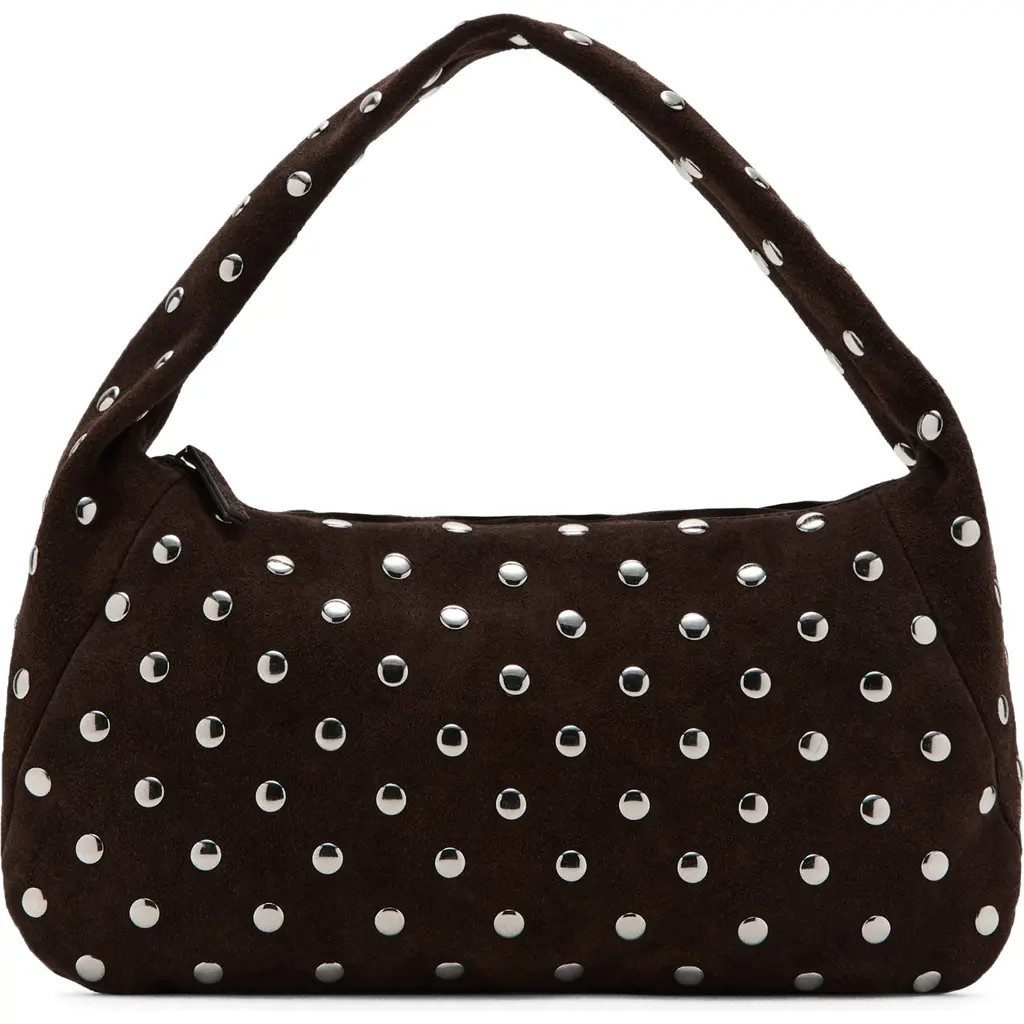 MANGO Studded Suede Shoulder Bag in Chocolate at Nordstrom | Nordstrom