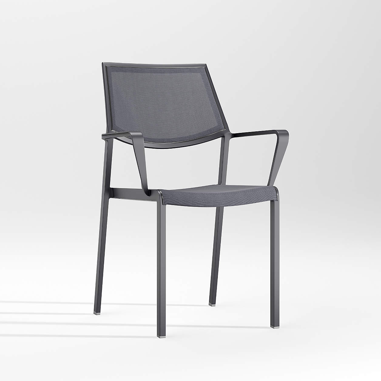 Lanai Charcoal Grey Mesh Square Outdoor Patio Stackable Dining Chair with Arms + Reviews | Crate ... | Crate & Barrel