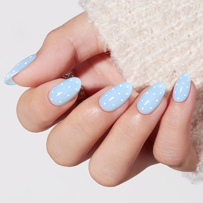 Modelones Blue Polka Dot Press on Nails Short Almond 32Pcs Fake Nails | 16 Sizes Nails Press Ons ... | Amazon (US)