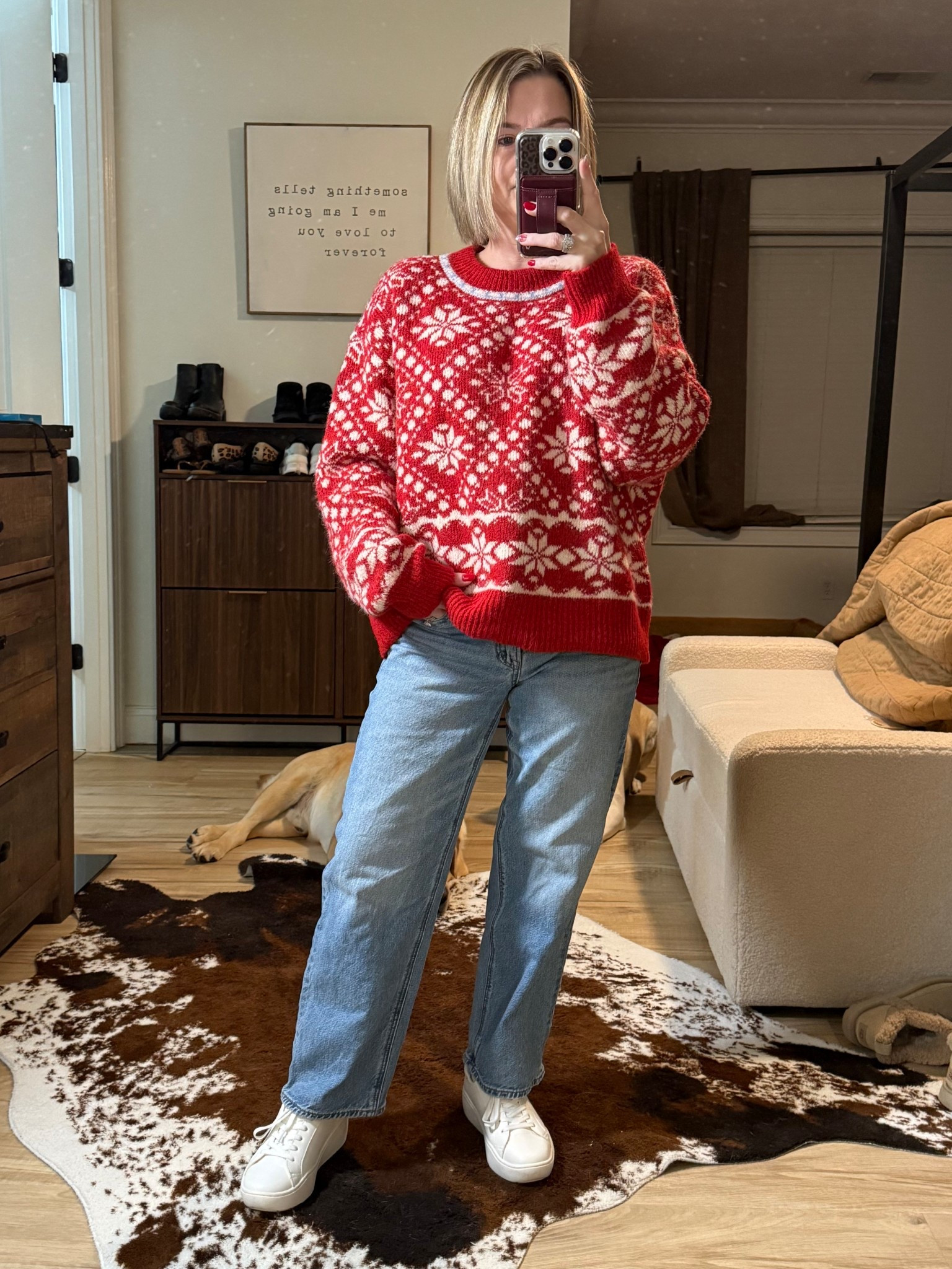 Sizes up in sweater 2 sizes for an oversized fit

#LTKOver40 #LTKPetite #LTKHoliday