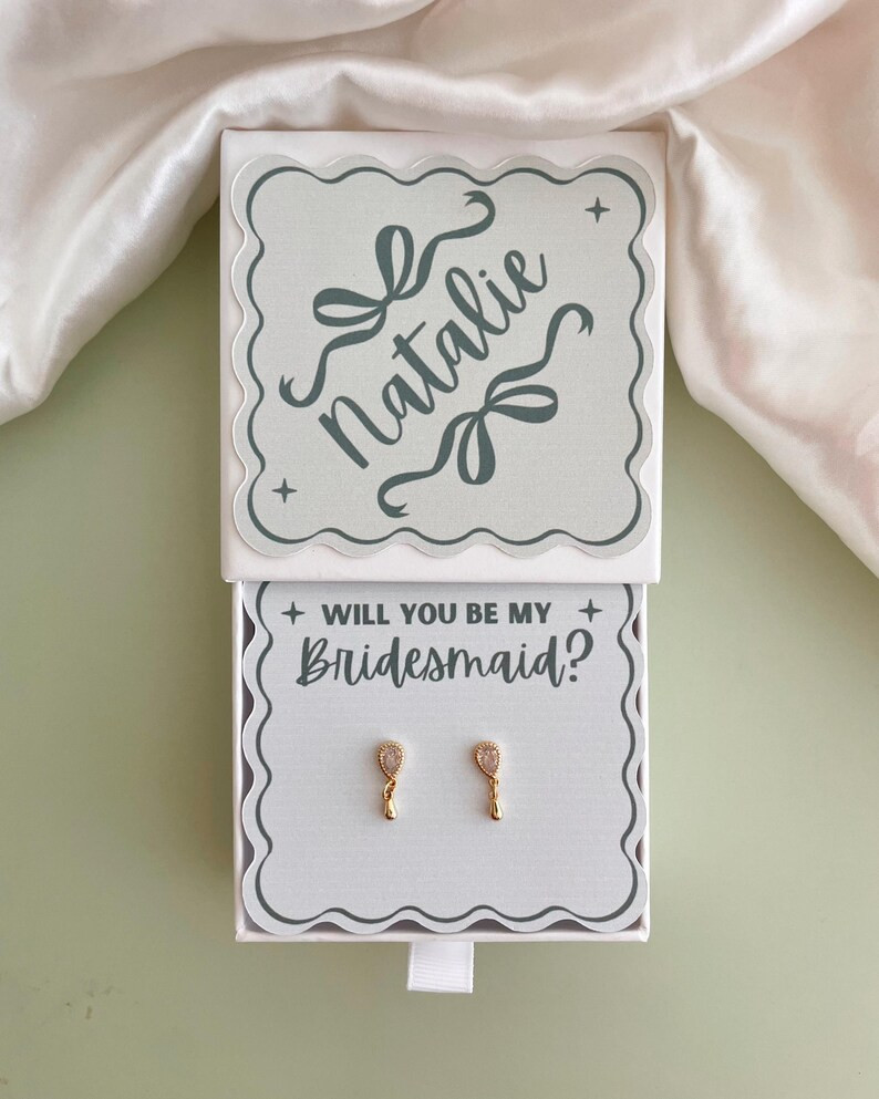 Custom Name Bridesmaid Gift Jewelry Box Gold Earrings for Bridesmaid Personalized Favor Bulk Gree... | Etsy (US)