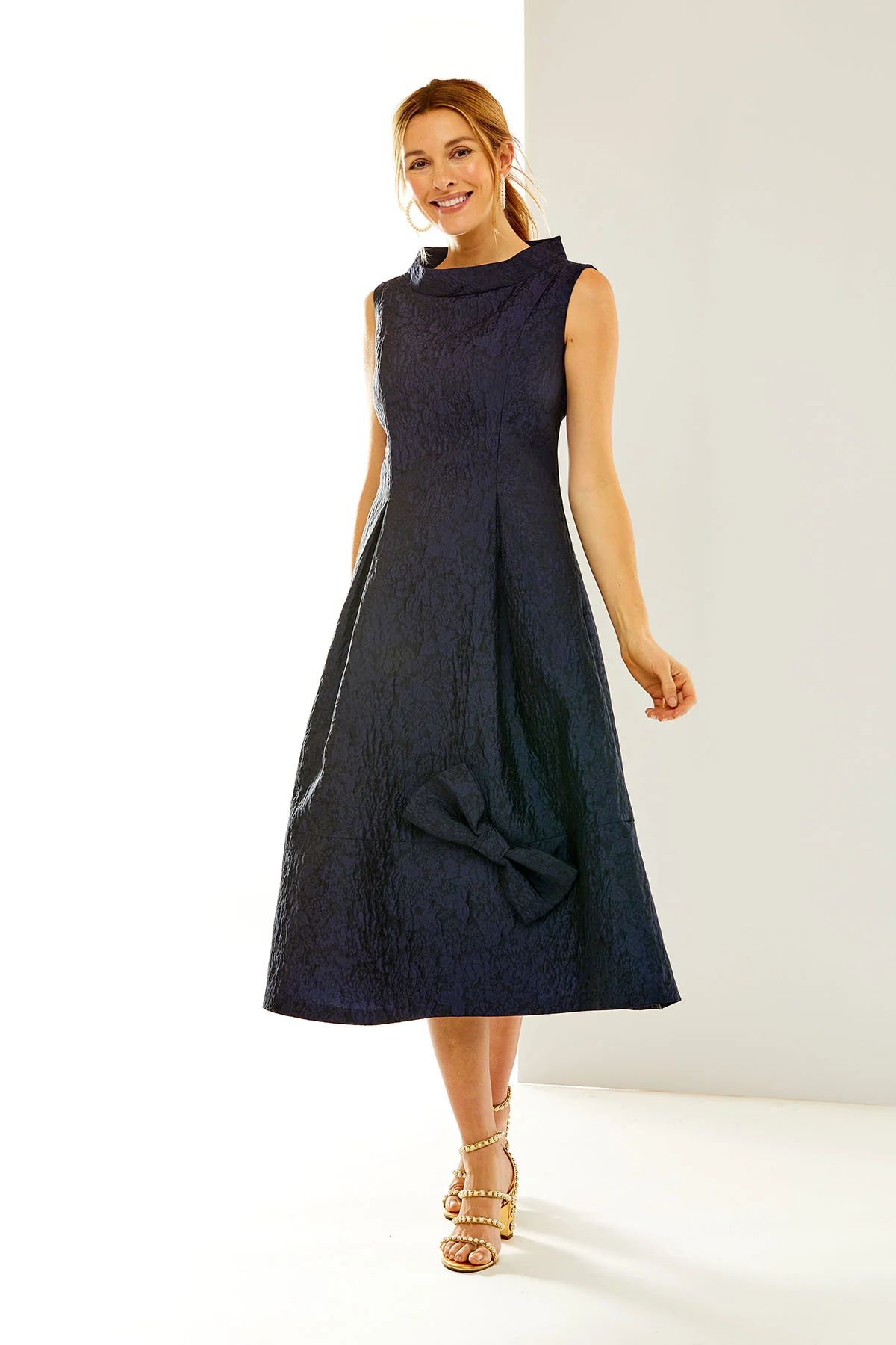The Claire Dress in Navy Jacquard | Sara Campbell LTD