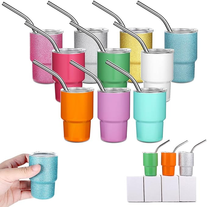 10 Pcs Mini Tumbler Shot Glass with Straw, 2oz Sublimation Shot Glass Tumblers Set Stainless Stee... | Amazon (US)