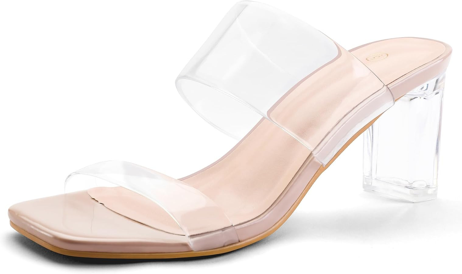 mysoft Women's Clear Heels Square Toe Chunky Block Heel Sandals | Amazon (US)