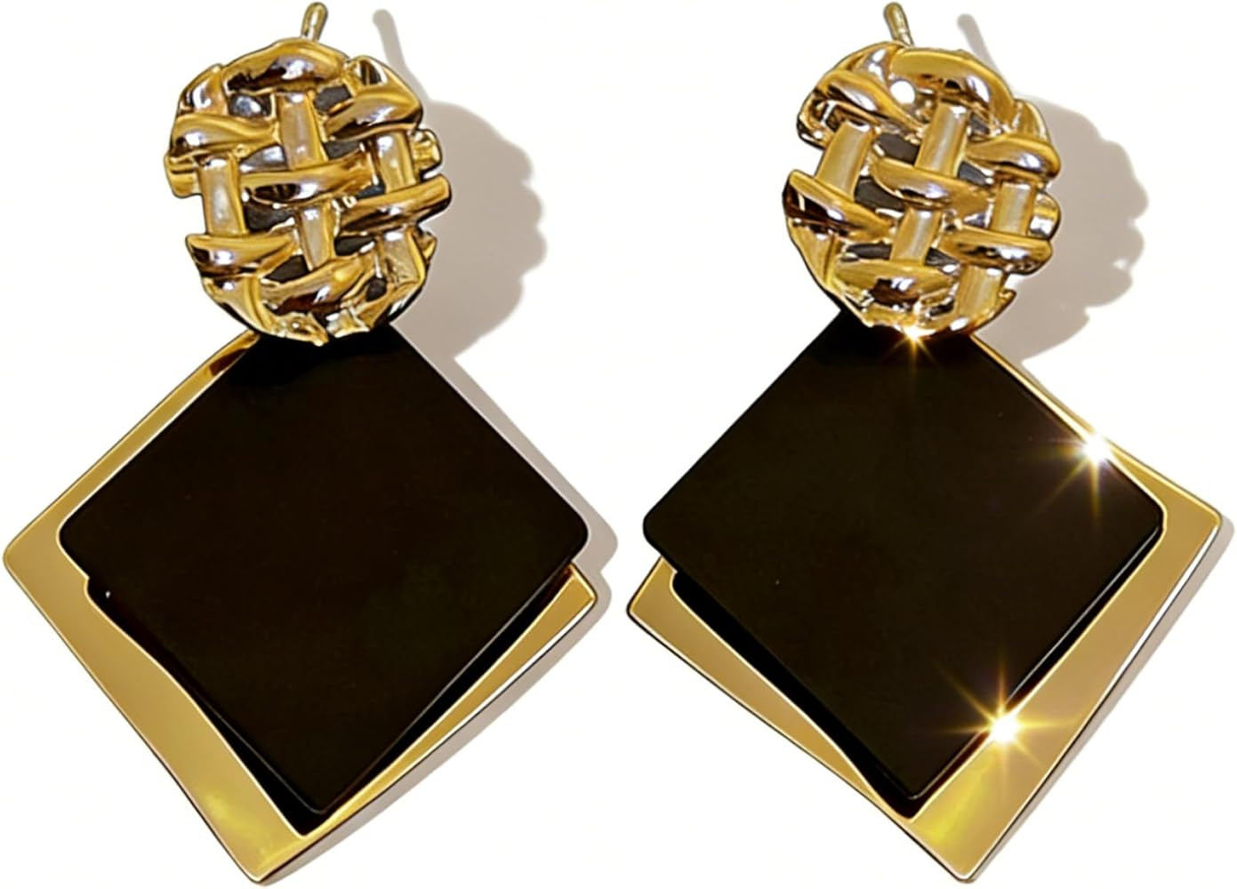 Women\u2019s Black and Gold Trendy Geometric Square Dangle Earrings \u2013 Fashionable Alloy Earr... | Amazon (US)