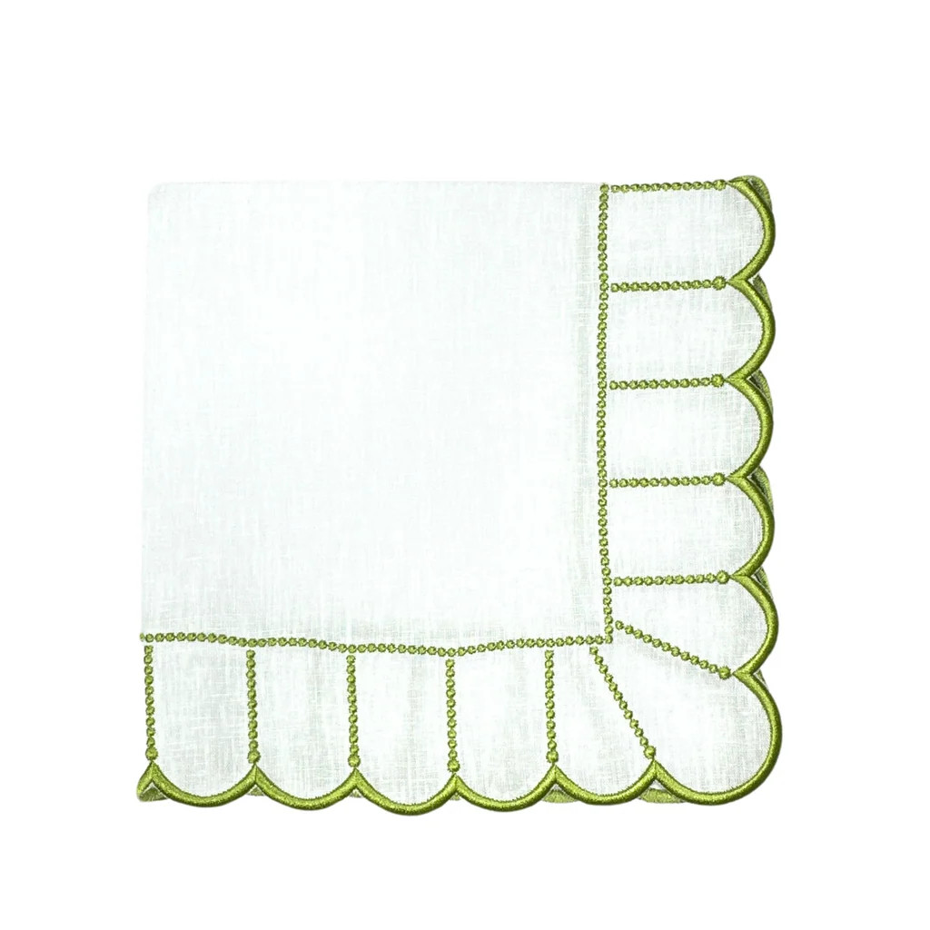 Studio Collection Pippa Napkins in White and Green, Set of 4 | Over The Moon