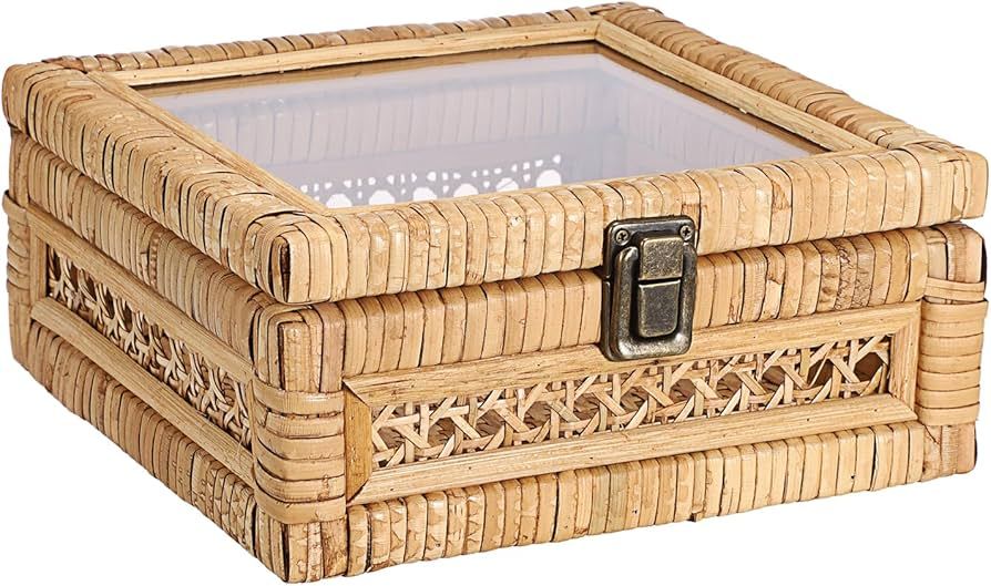 Hipiwe Vintage Decorative Box with Clear Lid, Rattan and Wood Display Boxes Small Wicker Storage ... | Amazon (US)