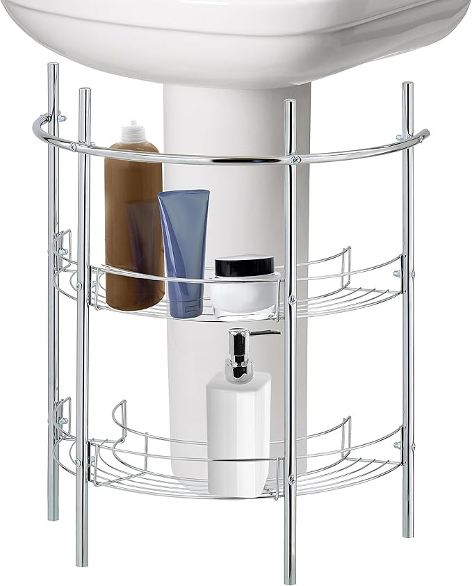 Under-the-Sink Bathroom Quality Pedestal Storage Rack with 2 Shelves & Hand Towel Bar, Chrome Pla... | Amazon (US)
