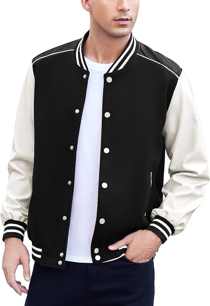 COOFANDY Mens Varsity Jacket Casual Leather Sleeve Baseball Letterman Bomber Jacket Coat | Amazon (US)