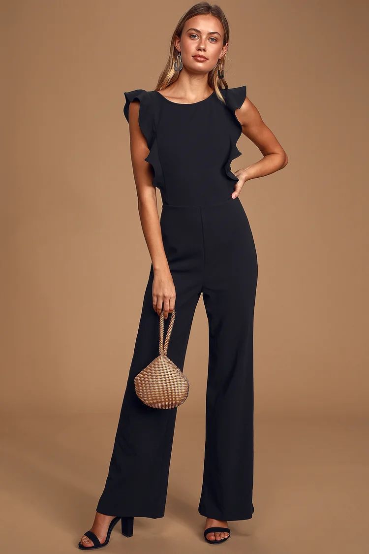 Feel Your Love Black Ruffled Wide-Leg Jumpsuit | Lulus (US)