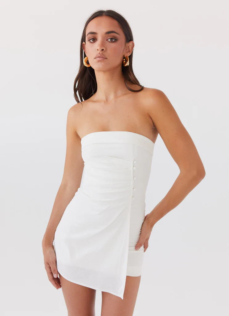 Lavinia Linen Tube Mini Dress - White | Peppermayo (Global)